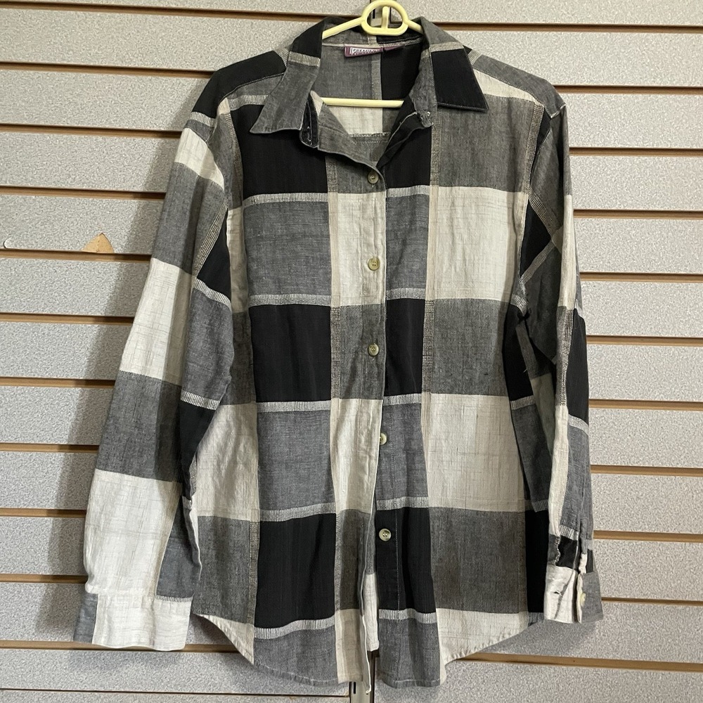 Premier International Long Sleeve Button Down‎ Shirt Blouse Ladies Large L Plaid